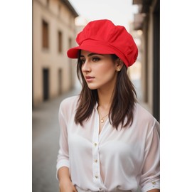 BEYLRZID Women’s Newsboy Cap Summer Beret Cap- 100% Cotton 8 Panels Vintage Cabbie Hat- Octagonal Visor Cap for Women Girls Ladies Gift Red