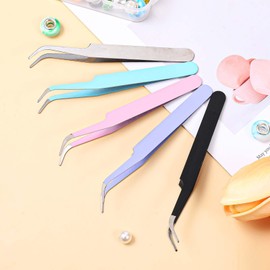 5 Pcs Sticker Tweezers for Crafting, Curved Craft Tweezers Stainless Steel, Multipurpose Precision Crafting Tweezer for Scrapbooking, Jewelry Making, Lash Extensions, DIY Projects​ (Multicolor)