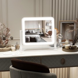 FENNIO Vanity Mirror with Lights 14"×12" Makeup Mirror with Lights,Lighted Vanity Mirror Tabletop,Smart Touch with 3-Color Lighting,Dimmable,for Vanity Desk Tabletop（Gold）