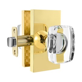 Dllween Crystal Door Knob, Glass Gold Door Knob Interior, Polished Brass Passage Modern Door Knob Rectangular for Hall and Closet