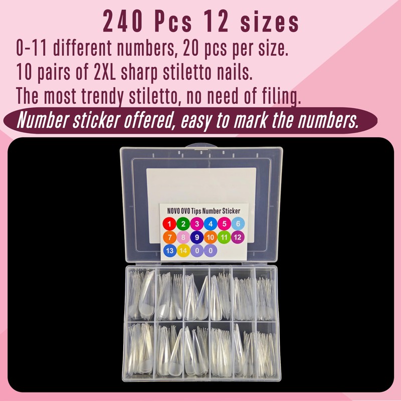 NOVO OVO XXL Straight Sharp Stiletto Natural Nail Tips Press