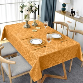 SASTYBALE Fall Amber Rectangle Jacquard Tablecloth, Spill Wrinkle Proof Damask Table Cloth for Rectangle Tables, Rectangular Harvest Thanksgiving Inddor Outdoor Tablecloths, 60x 84 Inch Amber