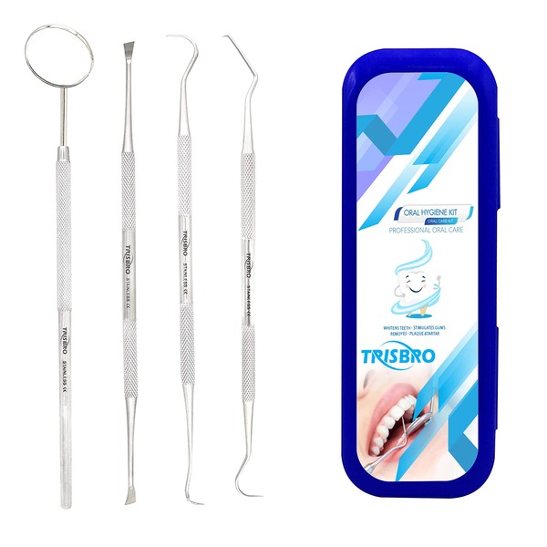TRISBRO Dental Care Set Dentist Tools Kit, Professional Calculus and Plaque Remover Set, Dental Hygiene Kit, Teeth Plaque Remover Tool Metal Tooth Pick and Dental Mirror(Blue)