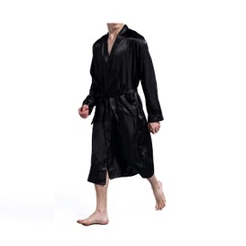 Men Robe Bathrobe Nightgown Sleepwear Solid Color Long Sleeve Nightclothes Glossy Clothes