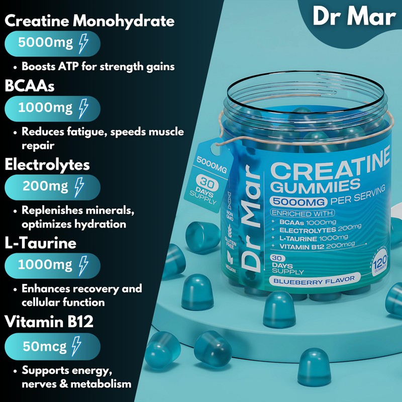 Dr Mar 120 Premium 5000mg Creatine Monohydrate Gummies + 1000mg
