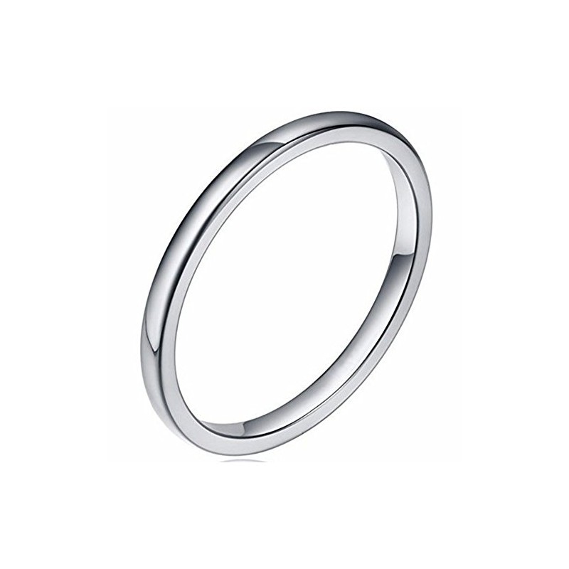JUDE 2MM Tungsten Carbide Stackable Ring Plain Wedding Band (Silver,