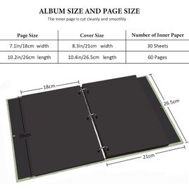AIOR DIY Photo Album, Black Pages, Photo Albums, Scrapbook, Large for Gluing, Linen Refillable Photo Book, Guest Book, Family Book, Birthday, Anniversary Gift, Green