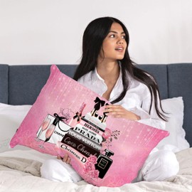 Pink Throw Pillow Covers 12x20 Inch Fashion Floral Perfume Decorative Pillow Cases for Women Girls Couch Bed Bedroom Decor Square Throw Pillow Cover