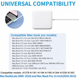 Mac Book Pro Charger - 60W L-Tip Power Adapter,Compatible with Adapter for Mac Pro 13 Inch Before 2012(Mac Book 2009-2010)