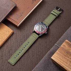 SEURE Canvas Quick Release Watch Band,Cotton Fabric Watch Straps 18mm 19mm 20mm 21mm 22mm 24mm for Men and Women(24,ArmyGreen-black)