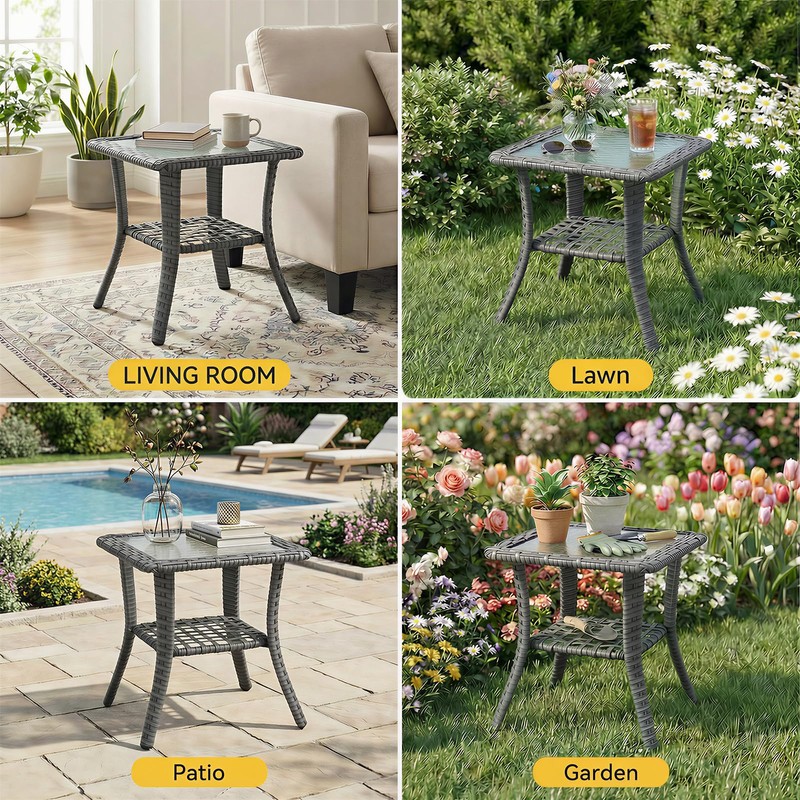 Dienspeak Patio Tables Wicker Side Table, Rattan End Table with