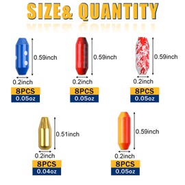 Fishing Spinner Lure Bodies, 40pcs Fishing Sinker Weights Brass Painted Spinner Lure Body Spinnerbait Making Supplies Parts Bullet Slip Sinker DIY Inline Spinnerbait Making Kit