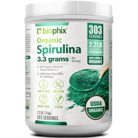 biophix Polvo De Espirulina Orgánica, 2,2 Libras, 100 Puro, Alga Verde Azulada, Vegana, Sin Ogm, Sin Irradiar, Certificada Por El Usda, El Mejor...   