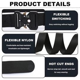 PEAKTREND Men's Tactical Belt Heavy Duty Webbing Belt Adjustable Military Style Nylon Belts with Metal Buckle Male Outdoor (Black)