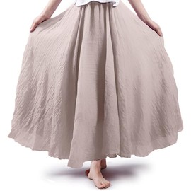 ASHER FASHION Women's Bohemian Style Elastic Waist Band Cotton Linen Long Maxi Skirt Dress (85CM, Beige)