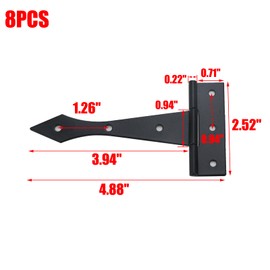MY MIRONEY 8Pcs Strap Hinges Black Tee Hinges Decorative T Door Hinges Hardware Gate Hinges Iron Shed Hinges with Screws, 4-Inch