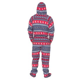 Red and Navy Humping Reindeer Ugly Christmas Pajama Suit with Hood (Adult X-Small)