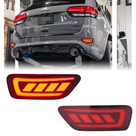 GSOWO 2 Pcs Red LED Rear Bumper Reflector Lights for J-e-e-p Grand Cherokee 2011-2021, Compass 2011-2017, Dodge Journey 2011-2017, Red Lens Sequential Turn Signal Lamps Fog Brake Tail Lights
