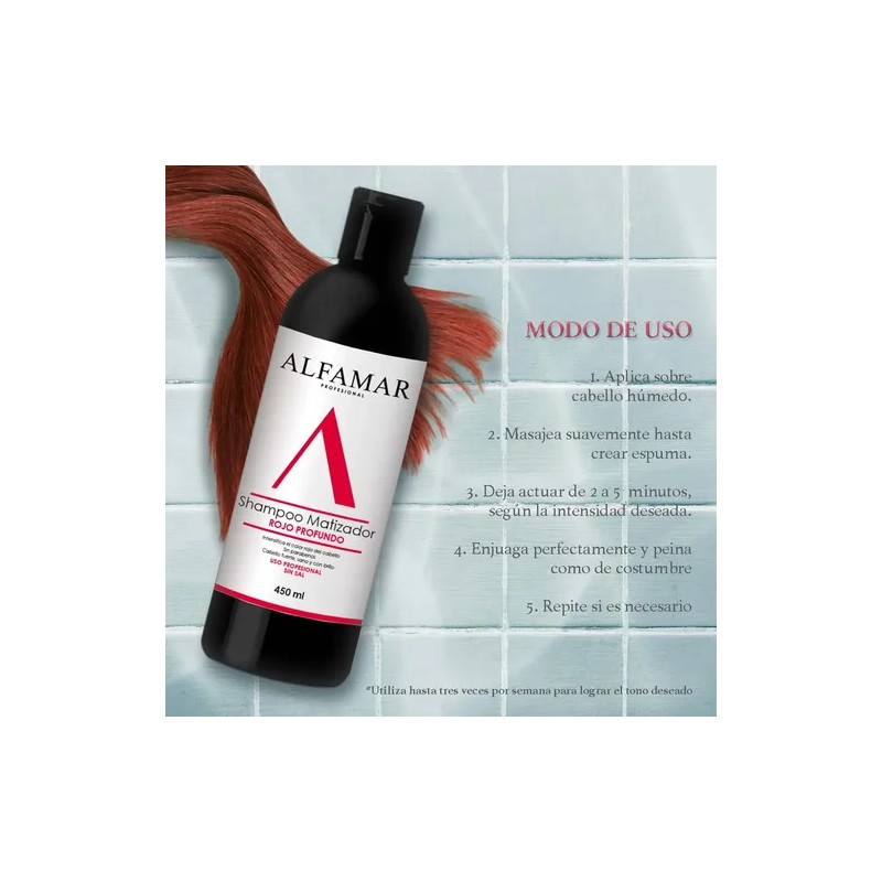 Shampoo Matizador Rojo Profundo Alfamar Sin Sal Para Cabello rojo