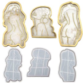 EORTA 3 PCS/Set Resin Tray Silicone Molds with Women Body Abstract Paintings Jewelry Holder Mold for Crafts, Decor, Storage, Irregular Shape, 6.2 Inch