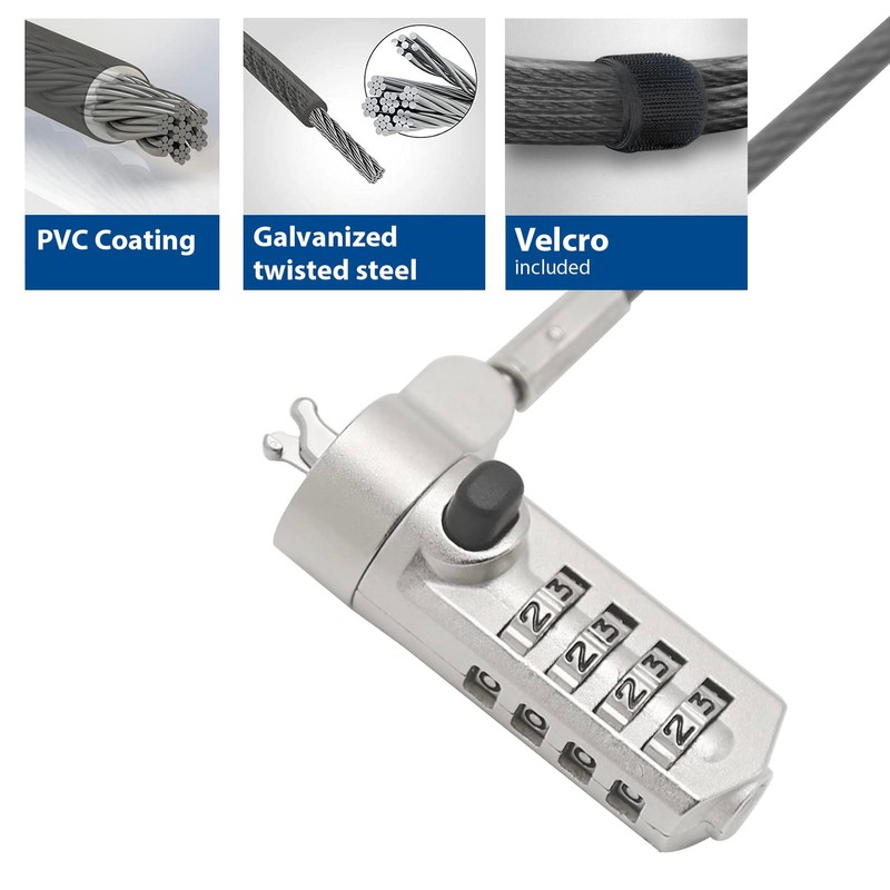 ACT Laptop Lock Security Cable 2m, Password Protection 4 Digit