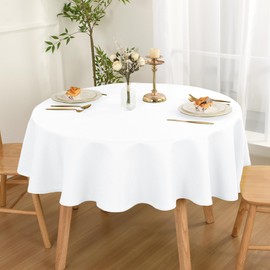 DWCN Round Textured Tablecloth Waterproof Antiwrinkle SpillProof Jacquard Table Cloth, Decorative Fabric Table Cover for Kitchen, Dining, Wedding, Parties, Outdoor Picnic, 60R, White