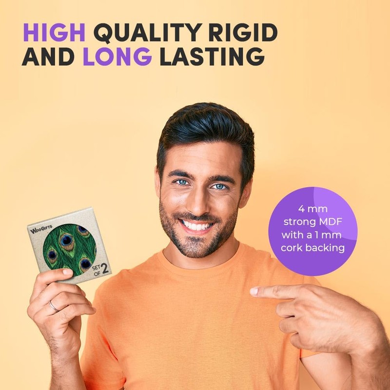 2 x Heart Coasters - Peacock Feather Design Bird Pattern