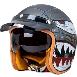 Vintage Jet Helmet with Visor, ECE/DOT Approved Motorcycle Crash Jet Helmet, Motorcycle Open Face Helmet, for Men and Women, Road Legal, Retro 3/4 Open Face Design
