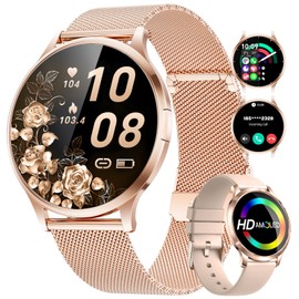 SUNKTA Thin Smart Watch for Women, 1.32" AMOLED Ladies Smart Watches, 100+ Sports Mode Fitness Tracker, IP68 Waterproof Watches with Bluetooth Call/Sleep, Smartwatch for Android iOS, Rosegold#2