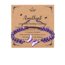 JSDDE Amethyst Butterfly Crystal Bracelet Women Natural Gemstone Crystals Bracelets Jewellery Gifts for Birthday Valentines Christmas