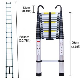 Extension Ladder 16 Steps Ladder, 20.3Ft/ 6.2M Aluminum Alloy Thickened Single Straight Ladder with Wide Stairs and Anti-Slip Foot, Commercial Engineering Household Telescopic Ladder