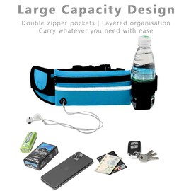 Gsogcax Waterproof Running Belt with Adjustable Elastic Strap, Lightweight Large Capacity Sports Waistpack for Phones, Headphones, Water Bottle, Bum Bag for Running, Workout, Biking