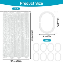 Zocipro Shower Curtains, 3D Effect Pebble Clear Shower Curtain, 200x120cm Shower Curtains Mould Proof Resistant with 3 Magnets, PEVA Waterproof Bathroom Curtains with 8 Hooks