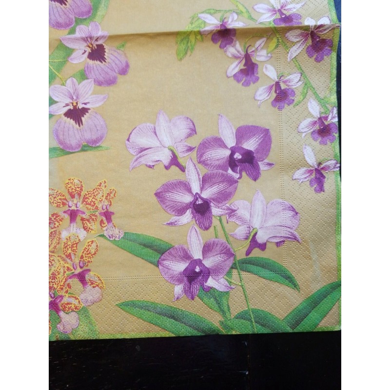 TWO Individual Napkins Orchids Gold Dinner for Decoupage (124