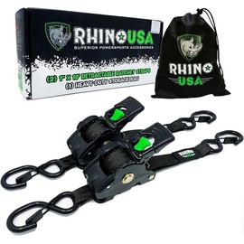 Rhino USA 1" x 10' Retractable Ratchet Straps (select 2 pack or 4 pack) - Heavy Duty Self Retracting Tie Down Straps for Truck, Cargo Trailer:_Green_4-Pack