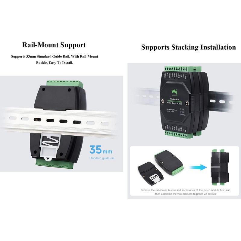 Industrial 8-Ch Analog Output Module 12-bit DA Conversion DC 7~36V