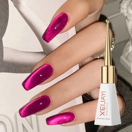 KKUUOO Cat Eye Gel Nail Polish,10ML Magnetic Gel Nail Polish,Rose Red Gel Nail Polish,Holographic Reflective Magnetic Nail Polish with Magnet Stick for Nail Art Manicure Salon DIY At Home