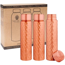 NORMAN JR,Slim Hammered Copper Bottle 550ml - A 100% Pure Copper Ayurvedic Bottle with Good Health Benefits - Pack of 3 Bottles