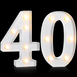 Treela 8.7'' Decorative LED Light up Numbers, Light up Number Sign for Night Party Decorations Happy Birthday LED Sign Backdrop Anniversary Party Bar Wall Decor(White, 40th)