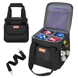 Bonioka Bocce Ball Bag for 8 Balls, Bocce Ball Set Carrying Case with Removable Dividers, Padded Bocce Storage Bag with Shoulder Strap & Mesh Pockets for Lawn Games, Black (Bag Only)