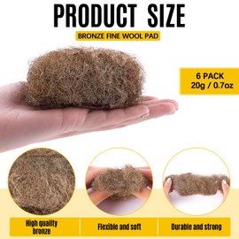 Teenyyou 8 Pcs Fine Grade Bronze Wool Pads 0.7 Ounce Hand Pad Brass Wool Copper Soft and Reusable Bronze Pads for Polish, Smooth, Stand Strip Wood and Metals Surfaces