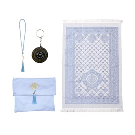 Kellegour Portable Muslim Prayer Rug and Beads,Sajadah for Islam Prayer Carpet Mat,Soft Islamic Prayer Rug,Muslim Praying Mat,Travel Prayer Mat Ramadan Gift,with Bag and Compas (Light Blue)