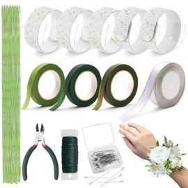 AHIER 161 PCS DIY Wrist Corsage Making Kit with 5P Wrist Corsage Bracelets, Floral Wire and Cutter, Floral Tape, Pin, Ribbon for Wedding Party Boutonniere Supplies