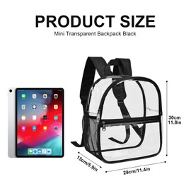 Mini Clear Backpack Transparent Backpack PVC Transparent School Backpack Black Clear Backpack Waterproof Transparent Mini Backpack Clear Handbag Unisex for Work Travel Concert Sports, 30*29*15cm