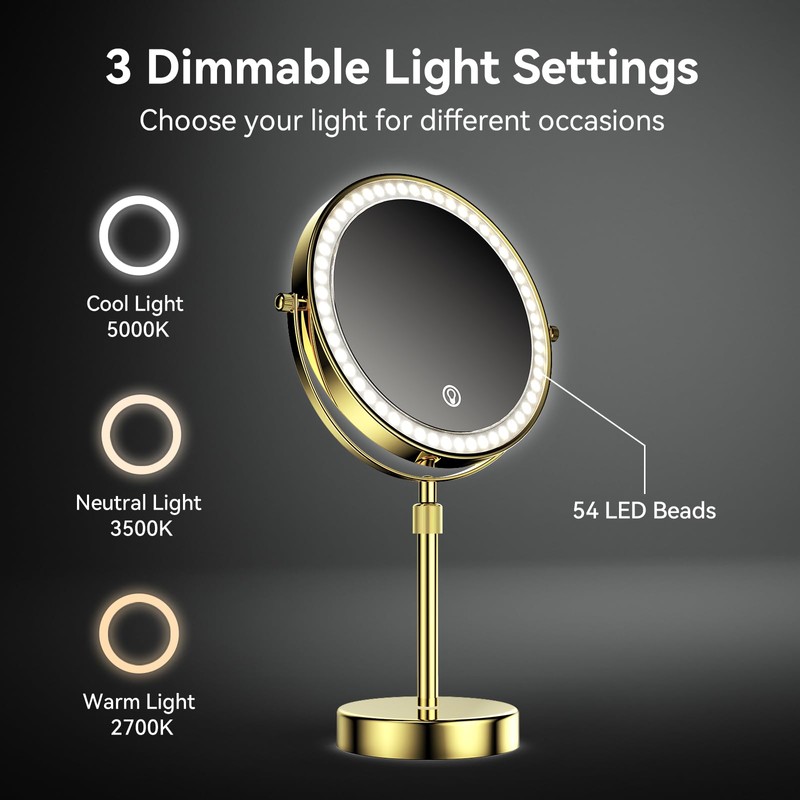 Nicesail 8” Rechargeable LED Magnifying Makeup Mirror with 3 Color