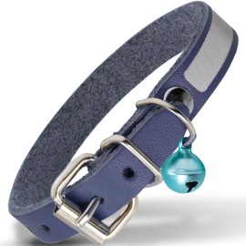 Filbert Leather Cat Collar, Reflective Cat Collar, Leather Accessories with Bell, Bird Warning, Suitable for Indoor and Outdoor, Non Breakaway, Durable, Stylish Design, Royal Blue