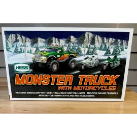 Vintage 2007 Hess Toy Monster Truck with Motorcycles NEW in box. Never Opened.