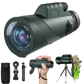 10X42 HD Monocular Telescope for Adults, High Powered Compact BAK-4 Prism & FMC Lens, with Smartphone Holder & Tripod, Stargazing Hunting Bird Watching, Camping Hiking Travel Accessories (Green)