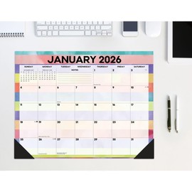 Willow Creek Press Large Monthly Deskpad Calendar, Watercolor Stripe Academic July 2025 - June 2026 22" x 17" Large Monthly Deskpad Calendar