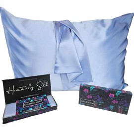Millie & Boo Organic Silk Mulberry Pillowcase 6A Grade Light Blue 50 x 75cm, Zipper Closure, 22 Momme, silk pillowcase with Gift Box, luxury Silk Pillowcases for Hair and Skin for Women